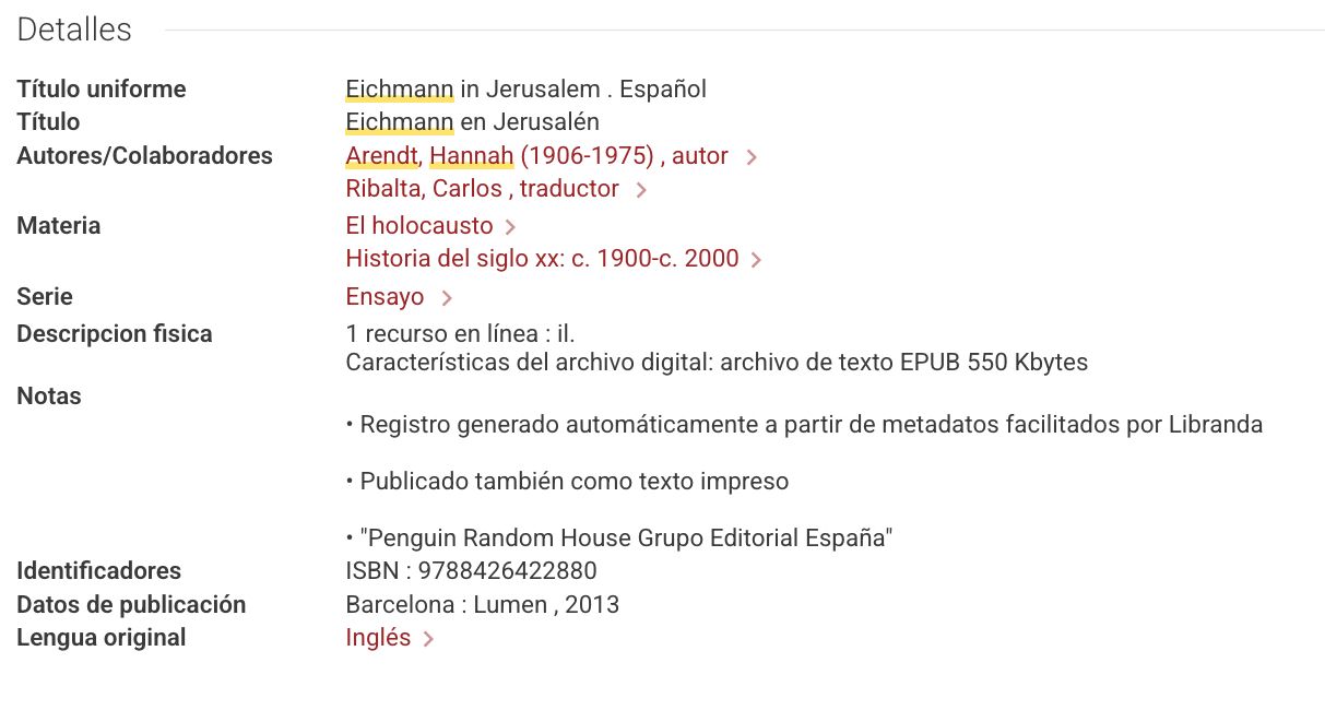 Entrada bibliográfica de la Biblioteca Nacional de España. 